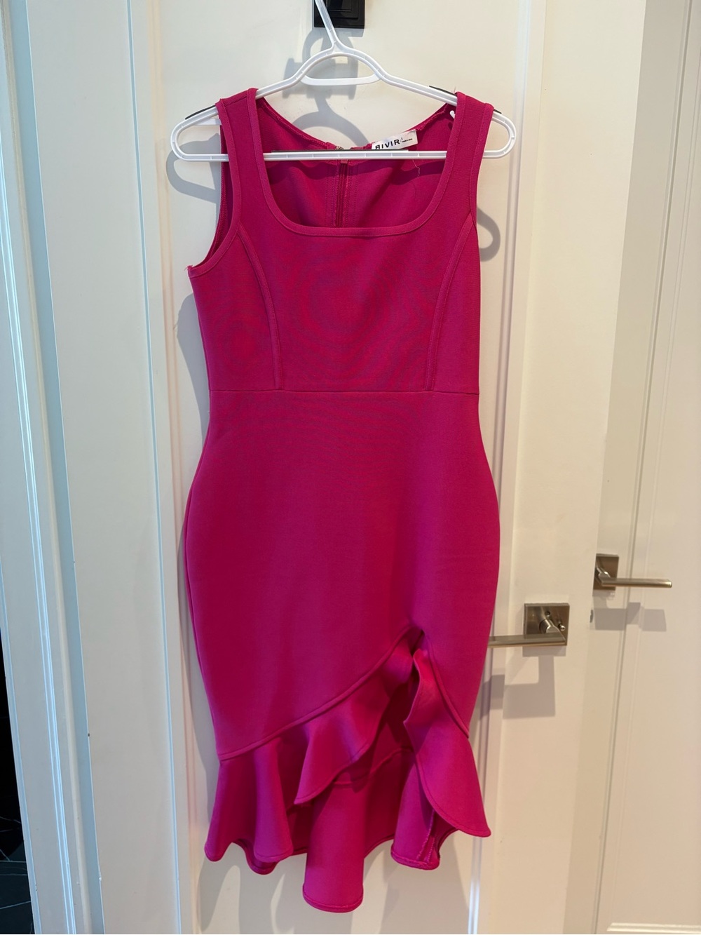Fuchsia Sleeveless Ruffle Hem Sheath Dress